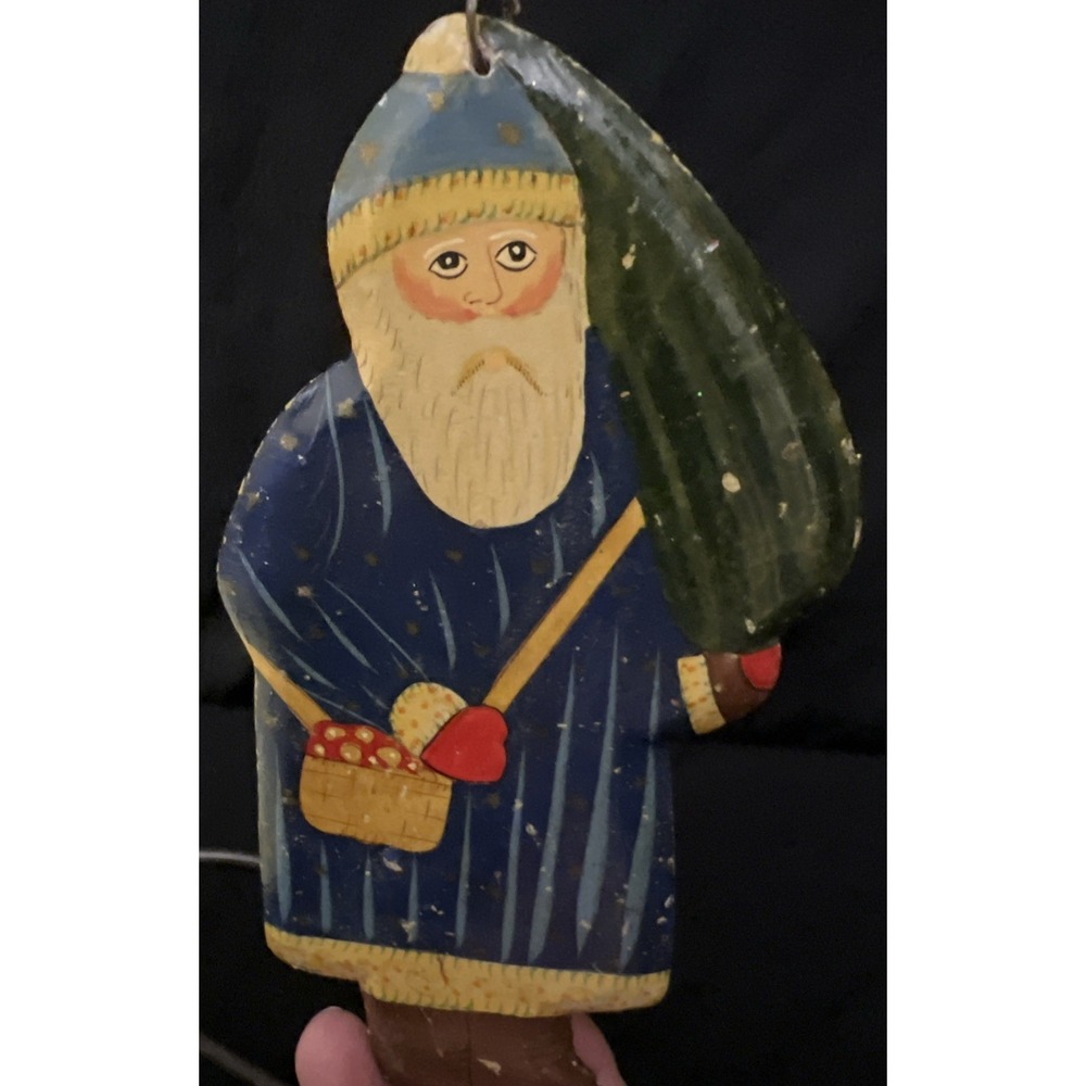 Vintage Hand Painted Folk Art Santa/ Father Christmas Ornament 7 In
